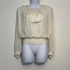 IN THE MOOD Vintage Accordion Pleated Victorian Peasant Blouse  Size M
